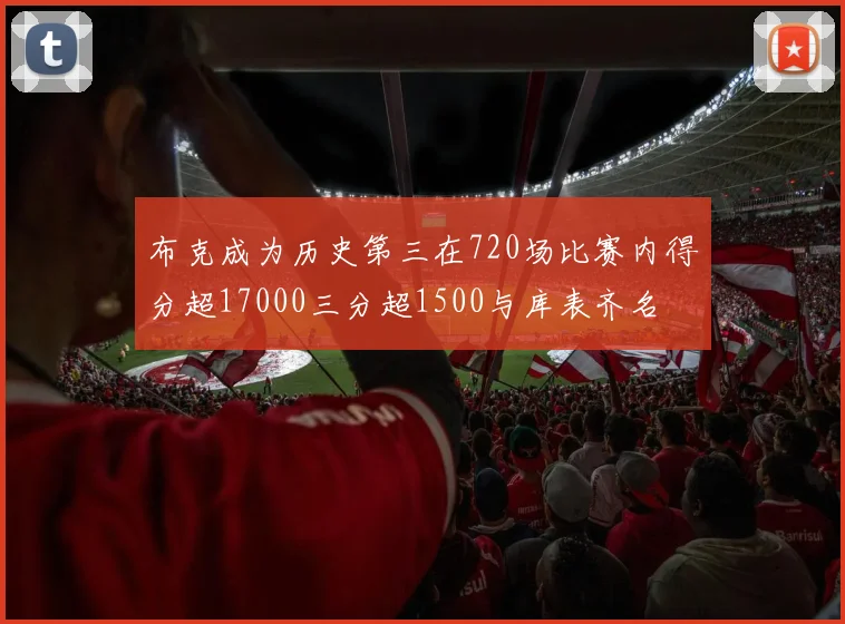 布克成为历史第三在720场比赛内得分超17000三分超1500与库表齐名